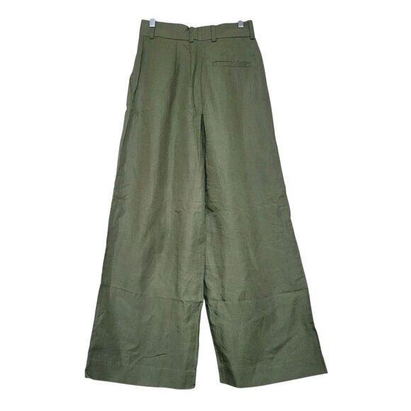 COS 12 NWT High Rise Wide Leg Pleated Linen Bl. Pants Neutral Solid Green Preppy - Picture 8 of 9